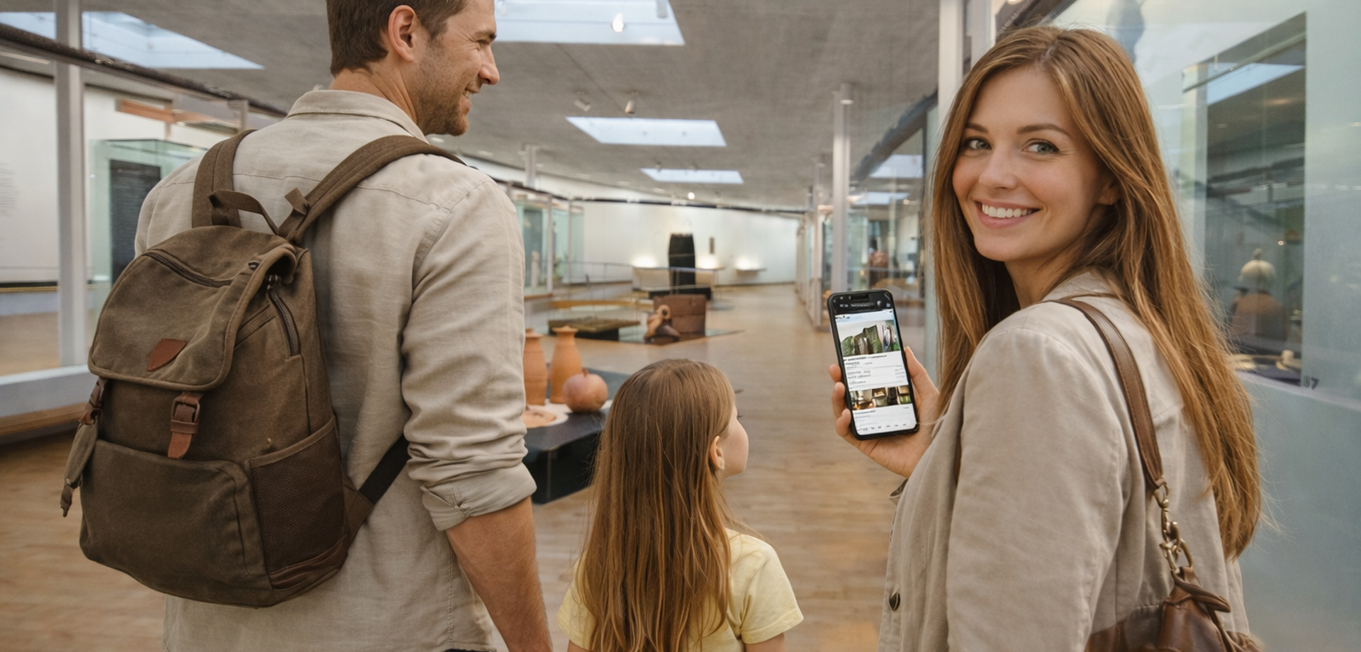 Familie besucht die Ausstellung